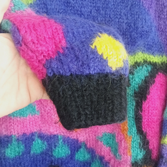 Classique Vintage Neon Mohair Super Long Sweater Retro Ski Apres 80s Purple Pink - Picture 10 of 13